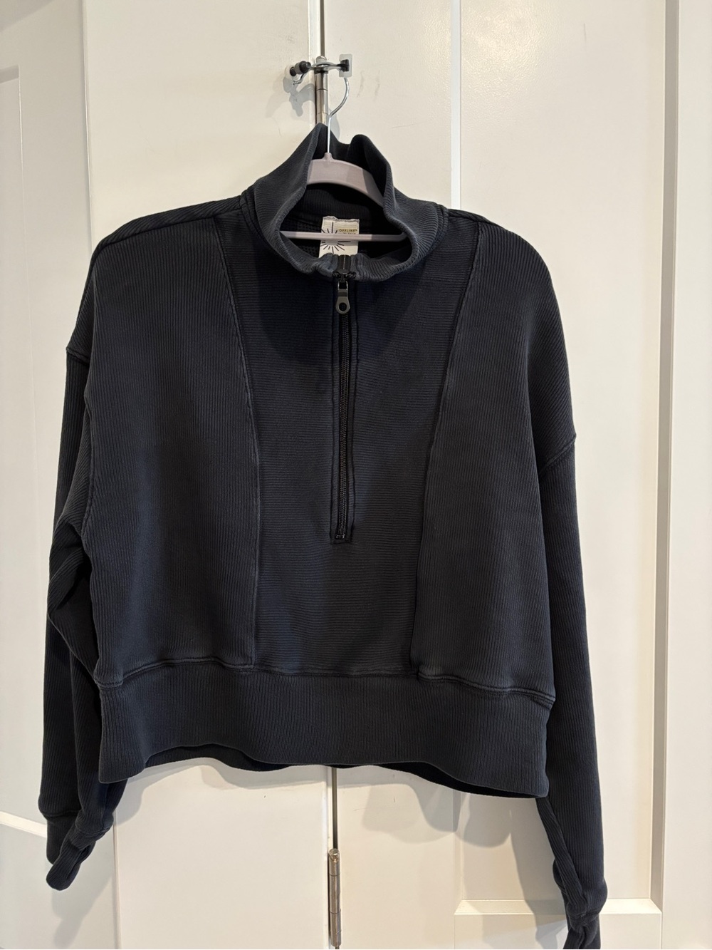 Aerie OFFLINE™ Ribbed Quarter-Zip Pullover in Faded Black. Size M